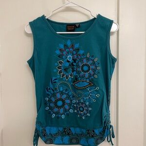 Vintage Y2K Grail Citygirl Tantrums Teal Tank Top with Artistic Floral Pattern